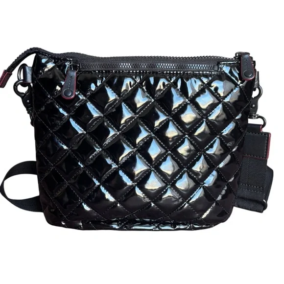 MZ Wallace Small Metro Scout Black Patent Quilted Crossbody Bag - Picture 2 of 11